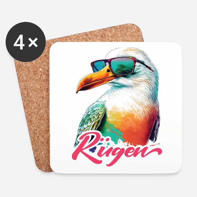 Rügen Urlaub coole bunte Möwe mit Sonnenbrille - Untersetzer (4er-Set) - Weiß
