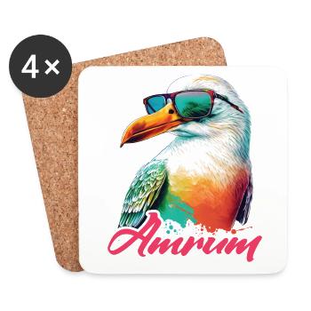 Amrum vacances mouette colorée fraîche avec des lunettes de soleil - Dessous de verre (lot de 4) - blanc - Devant