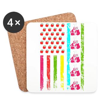 American Sports Flag Boxing Gloves 100 Days of - Coasters (set of 4) - white - Front