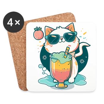 L’amour du chat en style cocktail - Dessous de verre (lot de 4) - blanc - Devant
