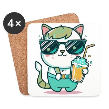 Tropical Cat: A Cat Lover's Dream - Coasters (set of 4) - white - Front