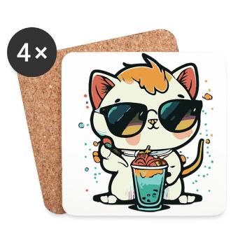 Cat Love: Beach and Cocktail - Coasters (set of 4) - white - Front