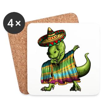 T-Rex Dino Ponscho Sombrero Mexique Dabbing Outfit - Dessous de verre (lot de 4) - blanc - Devant