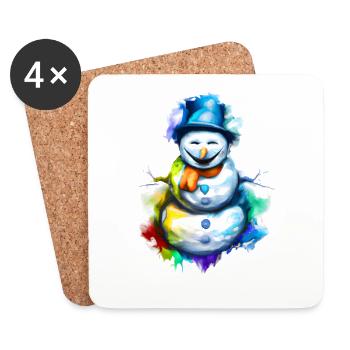 Colorful snowman in the blaze of lights - Coasters (set of 4) - white - Front