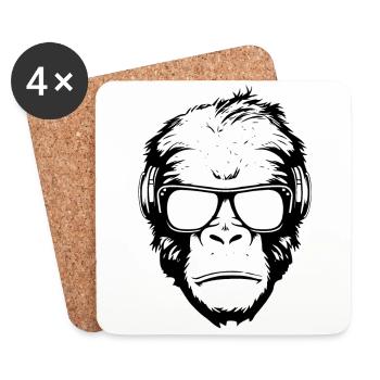 Singe cool avec lunettes de soleil et écouteurs - Dessous de verre (lot de 4) - blanc - Devant