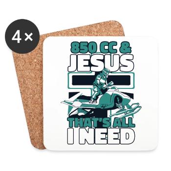 850 CC And Jesus That's All I Need Snowmobile - Untersetzer (4er-Set) - Weiß - Vorne