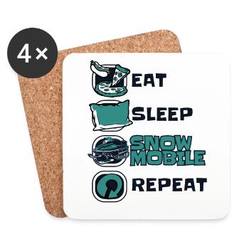 Eat Sleep Snowmobile Repeat Snowmobile Driver - Coasters (set of 4) - white - Front