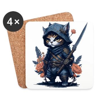 Préparez-vous à l’action avec le chat ninja - Dessous de verre (lot de 4) - blanc - Devant