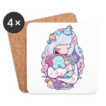 Kawaii Anime Sleepshirt for Manga Fans and Otakus - Coasters (set of 4) - white - Front