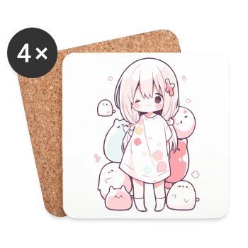 Pyjamas Anime Kawaii Motif Pyjamas pour Otakus - Dessous de verre (lot de 4) - blanc - Devant