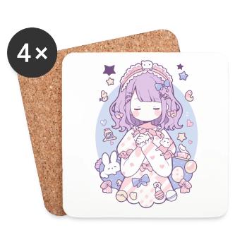 Süßes Kawaii Anime Otaku Mädchen Design Pastell - Untersetzer (4er-Set) - Weiß - Vorne