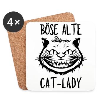 Böse alte Cat-Lady - Grinsekatze Lustiger Spruch - Untersetzer (4er-Set) - Weiß - Vorne