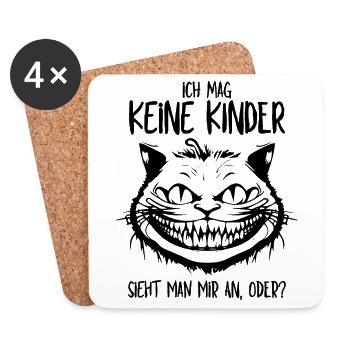 Ich mag keine Kinder - Grinsekatze Lustiger Spruch - Untersetzer (4er-Set) - Weiß - Vorne