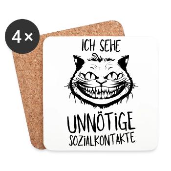 Grinsekatze - Ich sehe unnötige Sozialkontakte - Untersetzer (4er-Set) - Weiß - Vorne