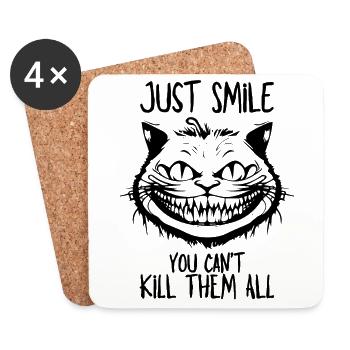 Smile - You Can't Kill Them All - Grinsekatze - Untersetzer (4er-Set) - Weiß - Vorne