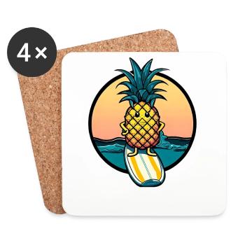 Kawaii pineapple on in the sunset - Coasters (set of 4) - white - Front