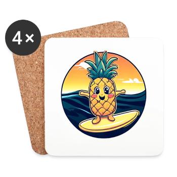 Kawaii pineapple on in the sunset - Coasters (set of 4) - white - Front