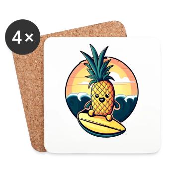 Kawaii pineapple on in the sunset - Coasters (set of 4) - white - Front