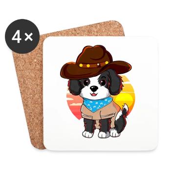 Chien cowboy au coucher du soleil - Dessous de verre (lot de 4) - blanc - Devant