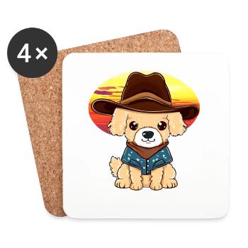 Chien cowboy au coucher du soleil - Dessous de verre (lot de 4) - blanc - Devant