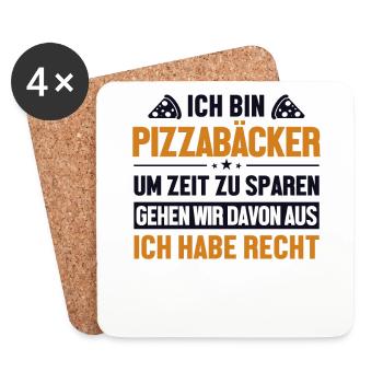 Pizzabäcker hat immer Recht Pizzaofen Pizza - Untersetzer (4er-Set) - Weiß - Vorne