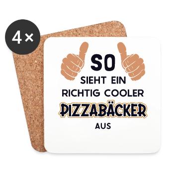 So sieht ein cooler Pizzabäcker aus Pizza - Untersetzer (4er-Set) - Weiß - Vorne