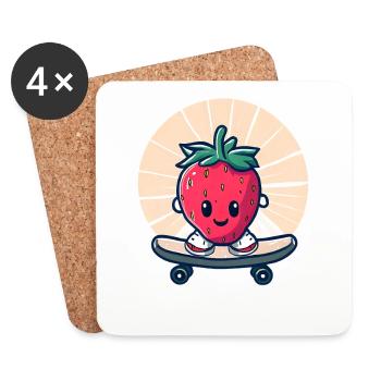 Strawberry skateboard in sunset - Coasters (set of 4) - white - Front