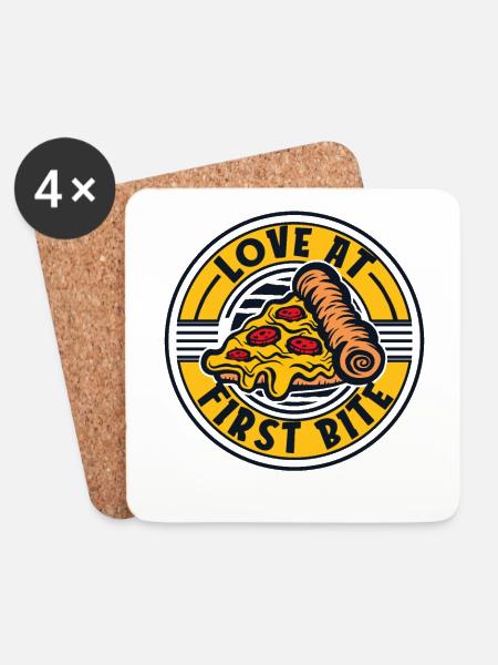 Love At First Bite Pizzaofen Pizza Pizzablech - Untersetzer (4er-Set) - Weiß