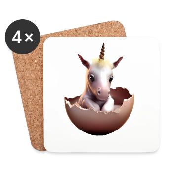 Bébé licorne à couver - Dessous de verre (lot de 4) - blanc - Devant