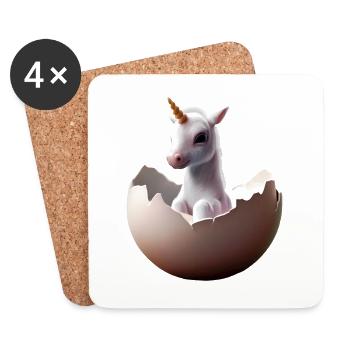Bébé licorne à couver - Dessous de verre (lot de 4) - blanc - Devant