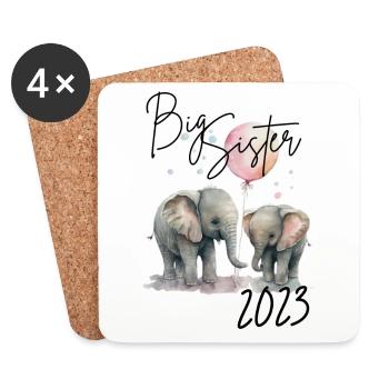 Big Sister 2023 Süße Elefanten mit Luftballon - Untersetzer (4er-Set) - Weiß - Vorne