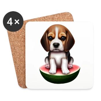 Baby Beagle on watermelon - Coasters (set of 4) - white - Front