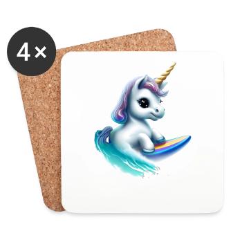 Einhorn auf Surfbrett - Untersetzer (4er-Set) - Weiß - Vorne