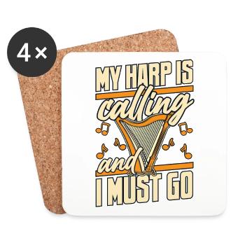 My Harp Is Calling Konzertharfe Harfenmusik - Untersetzer (4er-Set) - Weiß - Vorne