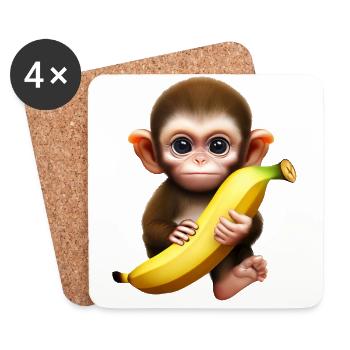 Singe mignon avec banane géante - Dessous de verre (lot de 4) - blanc - Devant