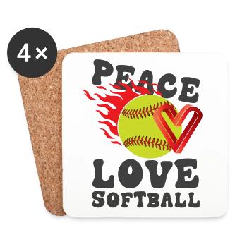 Les filles de la paix aiment le softball - Dessous de verre (lot de 4) - blanc - Devant