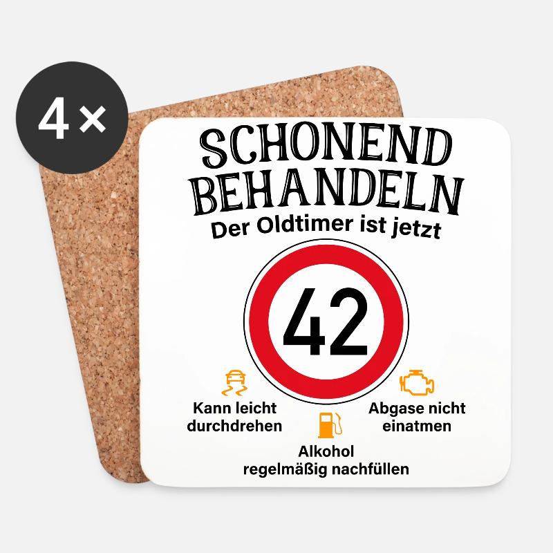 42. Geburtstag Schonend Behandeln Oldtimer Ist 42 - Untersetzer (4er-Set) - Weiß