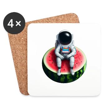 Astronaute sur pastèque - Dessous de verre (lot de 4) - blanc - Devant