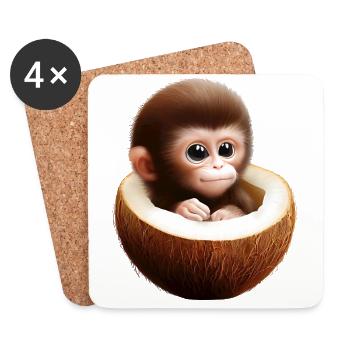 Affe in einer Kokosnuss - Untersetzer (4er-Set) - Weiß - Vorne