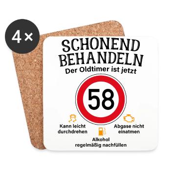58. Geburtstag Schonend Behandeln Oldtimer Ist 58 - Untersetzer (4er-Set) - Weiß - Vorne