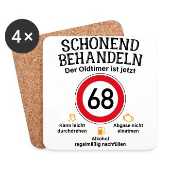 68. Geburtstag Schonend Behandeln Oldtimer Ist 68 - Untersetzer (4er-Set) - Weiß - Vorne