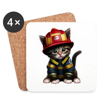 Fire Brigade Cat - Coasters (set of 4) - white - Front