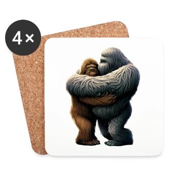 Yeti embrasse Bigfoot - Dessous de verre (lot de 4) - blanc - Devant