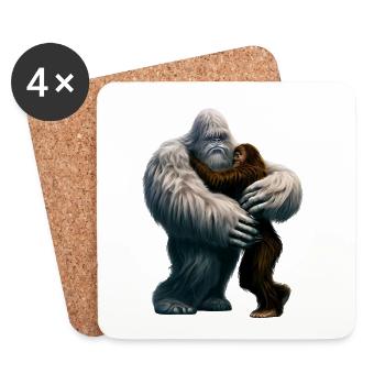 Yeti embrasse Bigfoot - Dessous de verre (lot de 4) - blanc - Devant