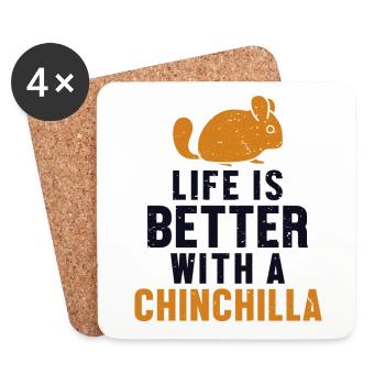 Life is Better with a Chinchilla Longhair Breeder - Coasters (set of 4) - white - Front