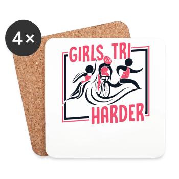 Girls TRI Harder Triathlon Bike Triathlete Training - Coasters (set of 4) - white - Front