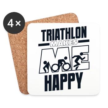 Triathlon Makes Me Happy Training Triathlon Bike - Coasters (set of 4) - white - Front