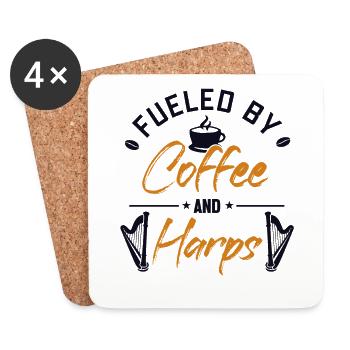 Fueled by Coffee and Harps Harfe Konzertharfe - Untersetzer (4er-Set) - Weiß - Vorne