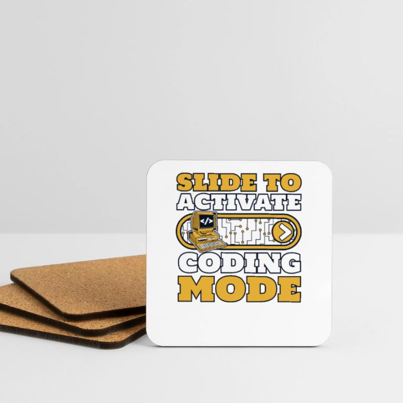 Slide To Activate Coding Mode Developer Coder Coasters (set of 4)