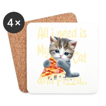 All I Need is My Cat and Pizza - Coasters (set of 4) - white - Front